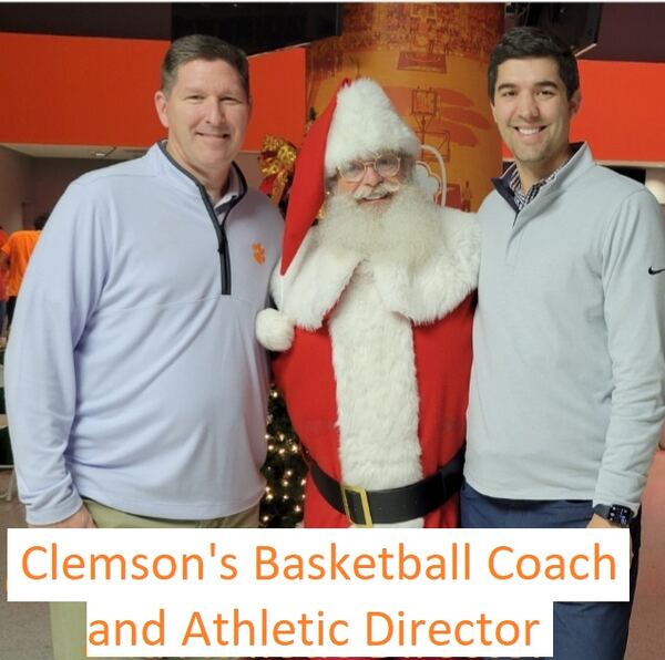 Santa Truette with Clemson University's basketball coach and athletic director